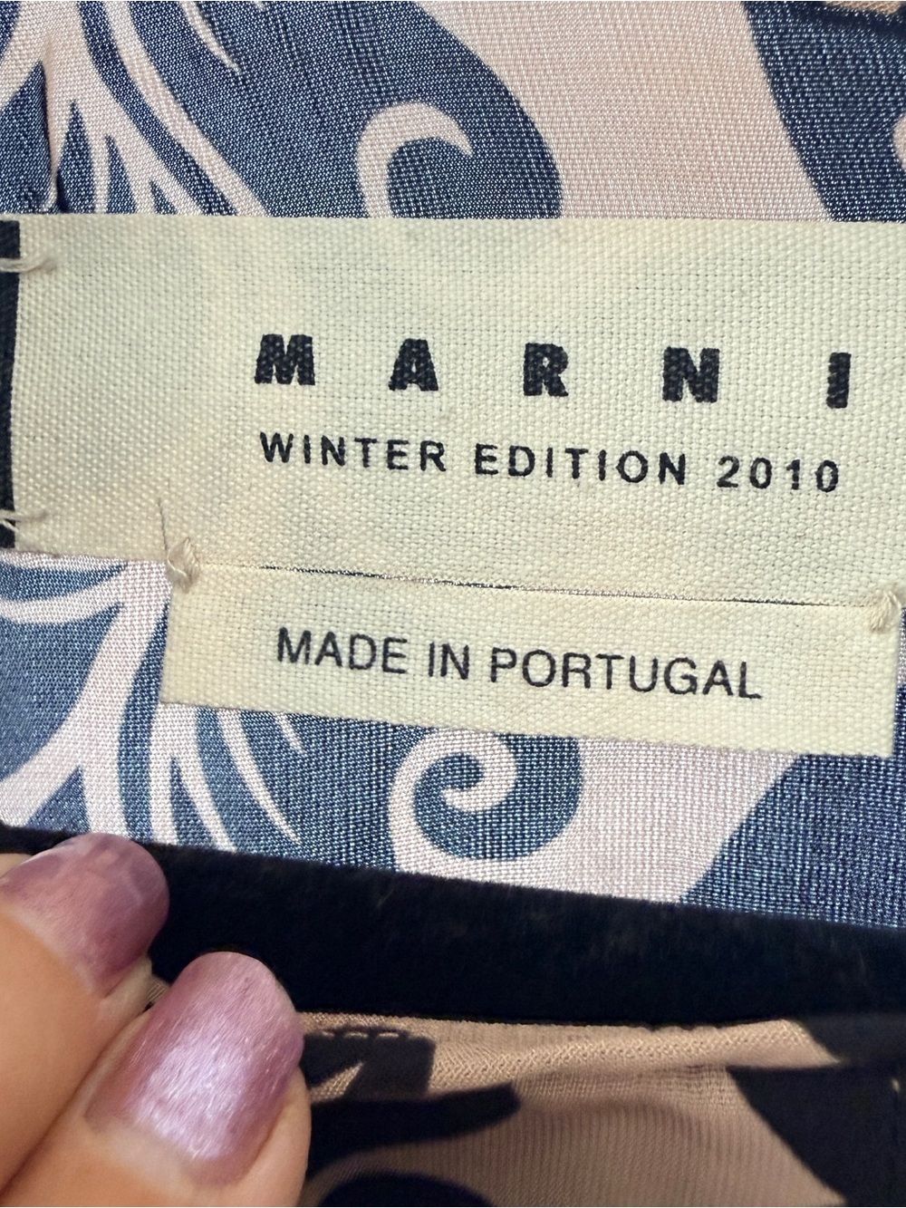 Marni Pink and Navy Swirl Print Blouse with Neck Tie - Picture 2 of 6